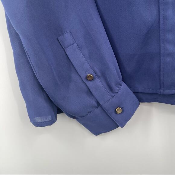 JOES JEANS Button Down Blouse Semi Sheer Top Gold Buttons Long Sleeve SZ Large - Picture 6 of 10
